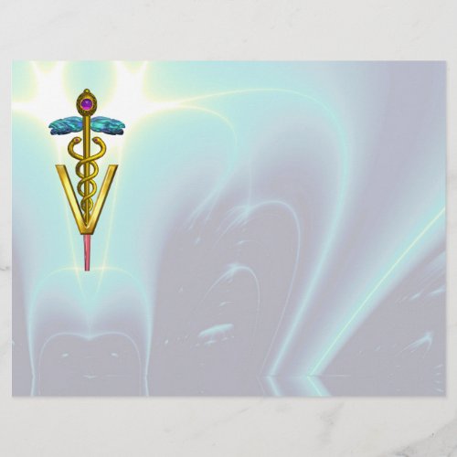 GOLD CADUCEUS VETERINARY SYMBOL Aqua Blue