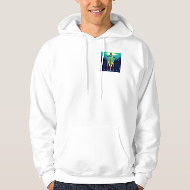 GOLD CADUCEUS VETERINARY SYMBOL, Aqua Blue Waves Hoodie (Front)