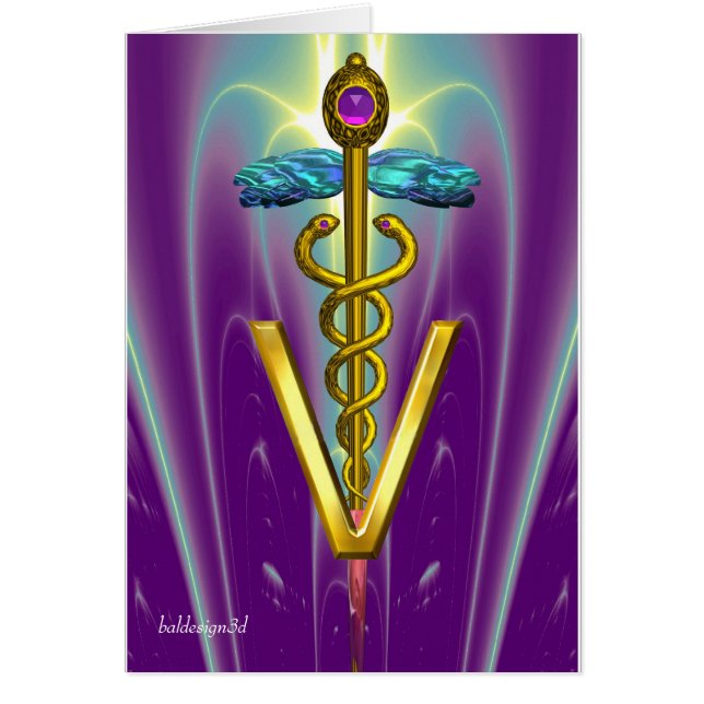 GOLD CADUCEUS VETERINARY SYMBOL Blue Purple (Front)