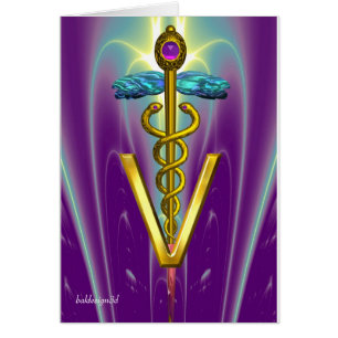GOLD CADUCEUS VETERINARY SYMBOL Blue Purple Cards