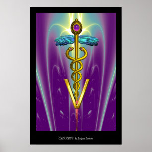 GOLD CADUCEUS VETERINARY SYMBOL Blue Purple Poster
