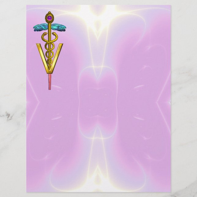 GOLD CADUCEUS VETERINARY SYMBOL, lilac ,pink (Front)