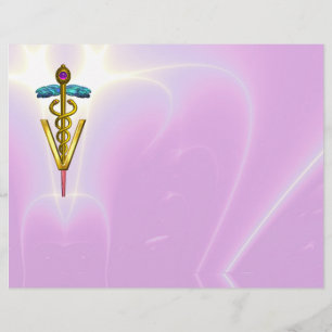 GOLD CADUCEUS VETERINARY SYMBOL, lilac ,pink