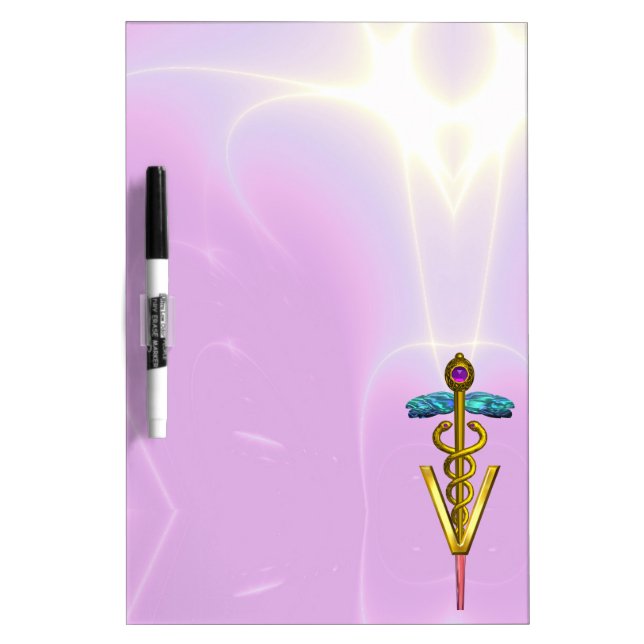 GOLD CADUCEUS VETERINARY SYMBOL, lilac ,pink Dry Erase Board (Front)