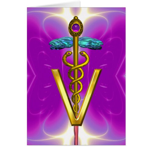 GOLD CADUCEUS VETERINARY SYMBOL Pink Fuchsia