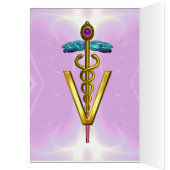 GOLD CADUCEUS VETERINARY SYMBOL Pink Fuchsia Cards (Inside (Left))