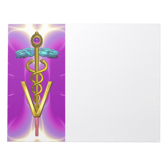 GOLD CADUCEUS VETERINARY SYMBOL,Pink Purple Notepad (Front)