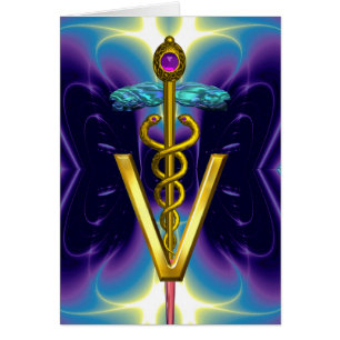 GOLD CADUCEUS VETERINARY SYMBOL Purple Blue Cards