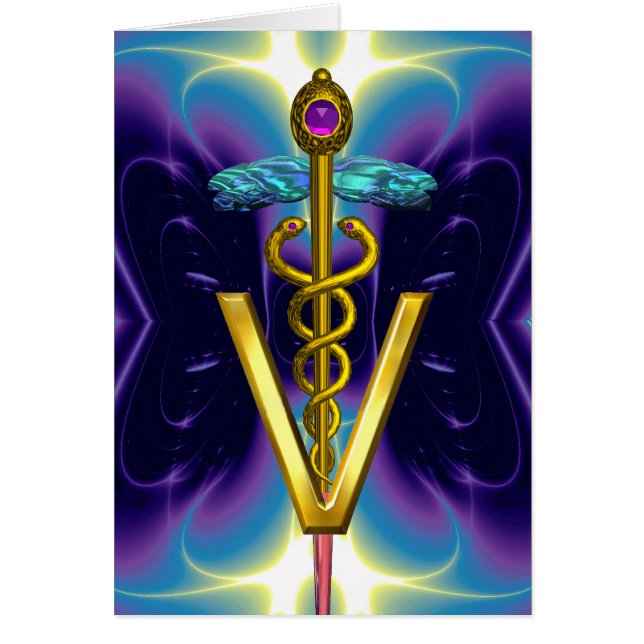 GOLD CADUCEUS VETERINARY SYMBOL Purple Blue Cards (Front)