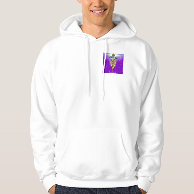 GOLD CADUCEUS VETERINARY SYMBOL,Purple Fuchsia Hoodie (Front)