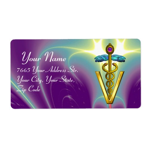 GOLD CADUCEUS VETERINARY SYMBOL Purple Green Label