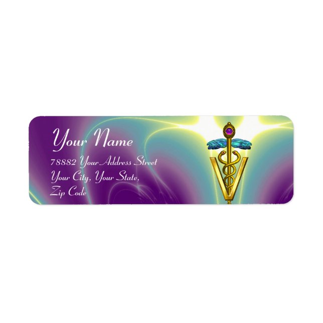GOLD CADUCEUS VETERINARY SYMBOL Purple Green Label (Front)