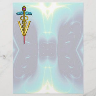 GOLD CADUCEUS VETERINARY SYMBOL, Teal Blue