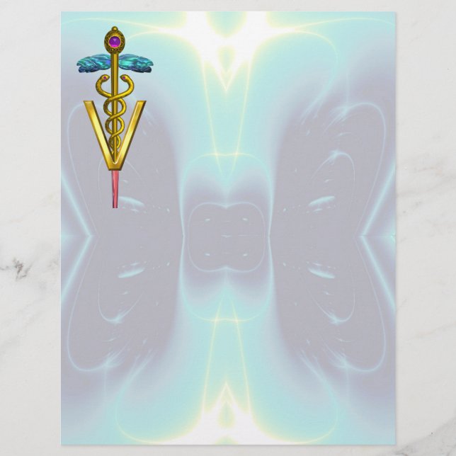 GOLD CADUCEUS VETERINARY SYMBOL, Teal Blue (Front)