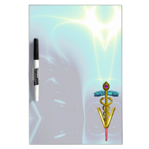 GOLD CADUCEUS VETERINARY SYMBOL,Teal Blue Dry Erase Board