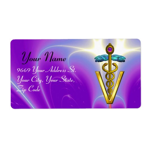 GOLD CADUCEUS VETERINARY SYMBOL Violet  Purple Label