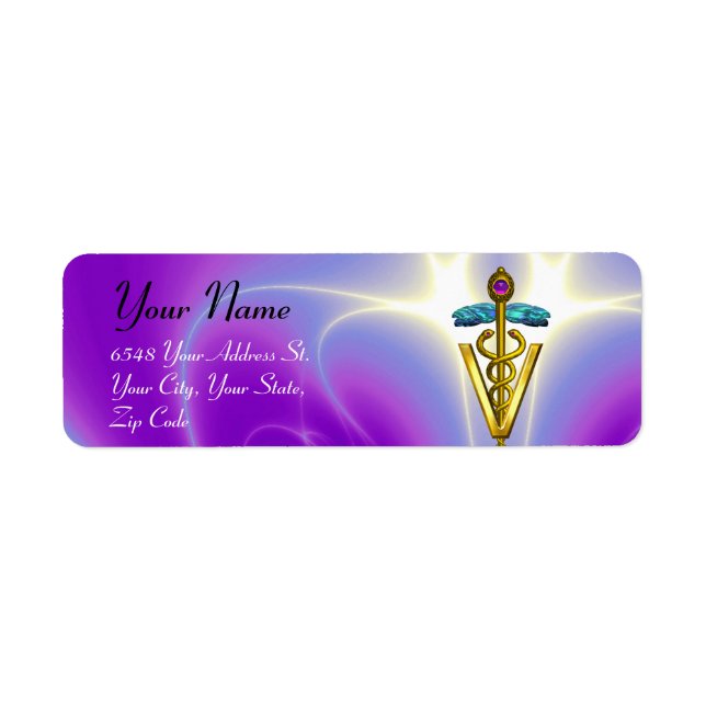 GOLD CADUCEUS VETERINARY SYMBOL,Violet ,Purple Label (Front)