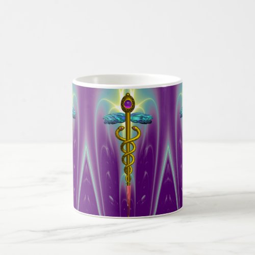 GOLD CADUCEUS  vibrant purple ametyst Coffee Mug