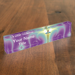 GOLD CADUCEUS , Vibrant Purple Green Name Plate