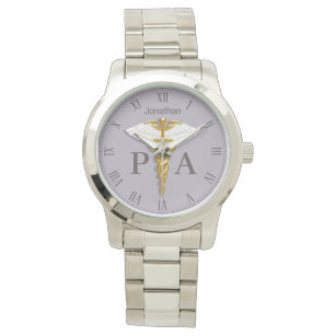 Gold Caduceus White Wings Name Physician Assistant Watch