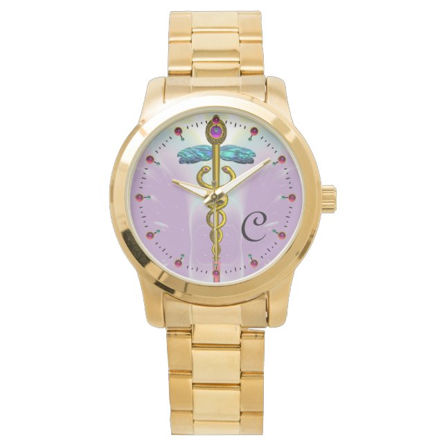 GOLD CADUCEUS WITH CELTIC KNOTS MONOGRAM Lilac Watch (Front)