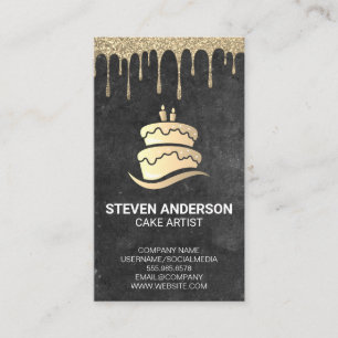 Gold Cake Logo Gold Glitter Icing Drip Business Card