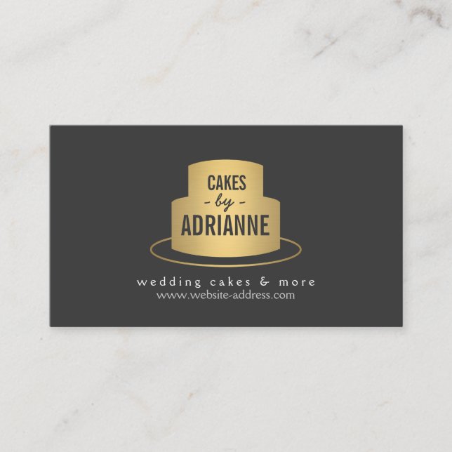Gold Cake Logo II for Bakery, Cafe, Chef Business Card (Front)