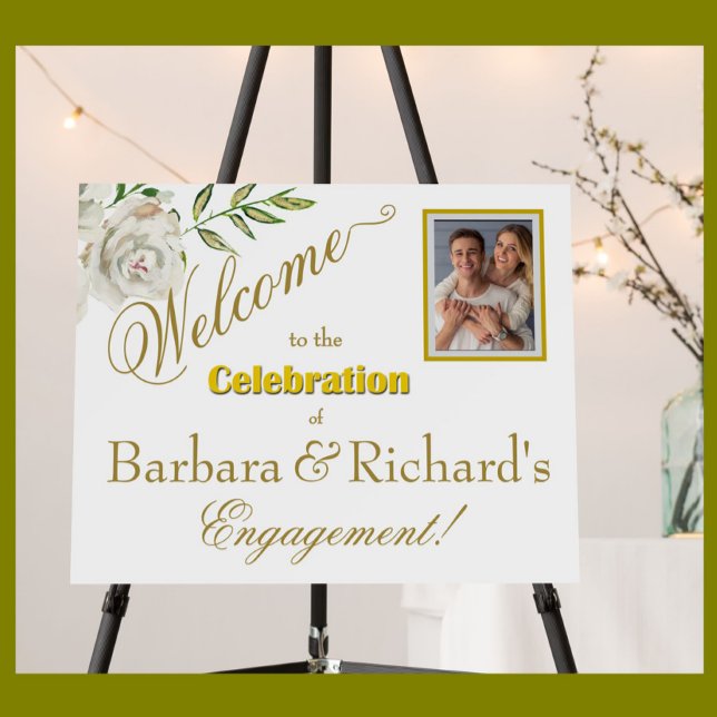Gold Caligraphy Engagement Party Photo Welcome  Foam Board (Creator Uploaded)