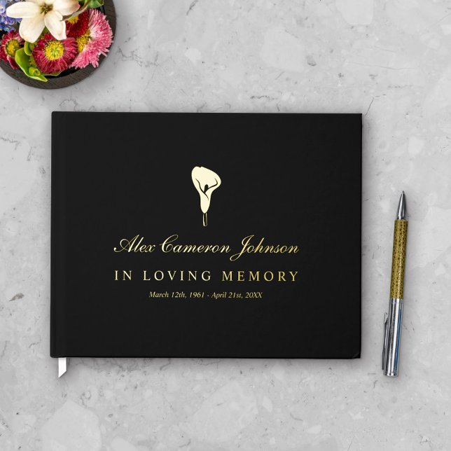 Gold Calla Lily Black In Loving Memory Foil Guest Book (Creator Uploaded)
