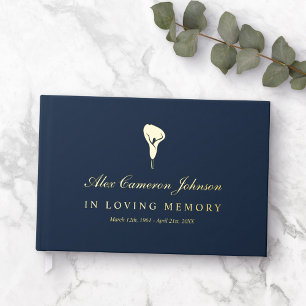 Gold Calla Lily Navy Blue In Loving Memory Foil Guest Book