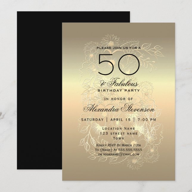 Gold Calligraphy 50th Birthday Invitation (Front/Back)