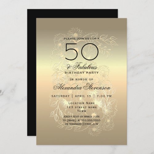 Gold Calligraphy 50th Birthday Invitation