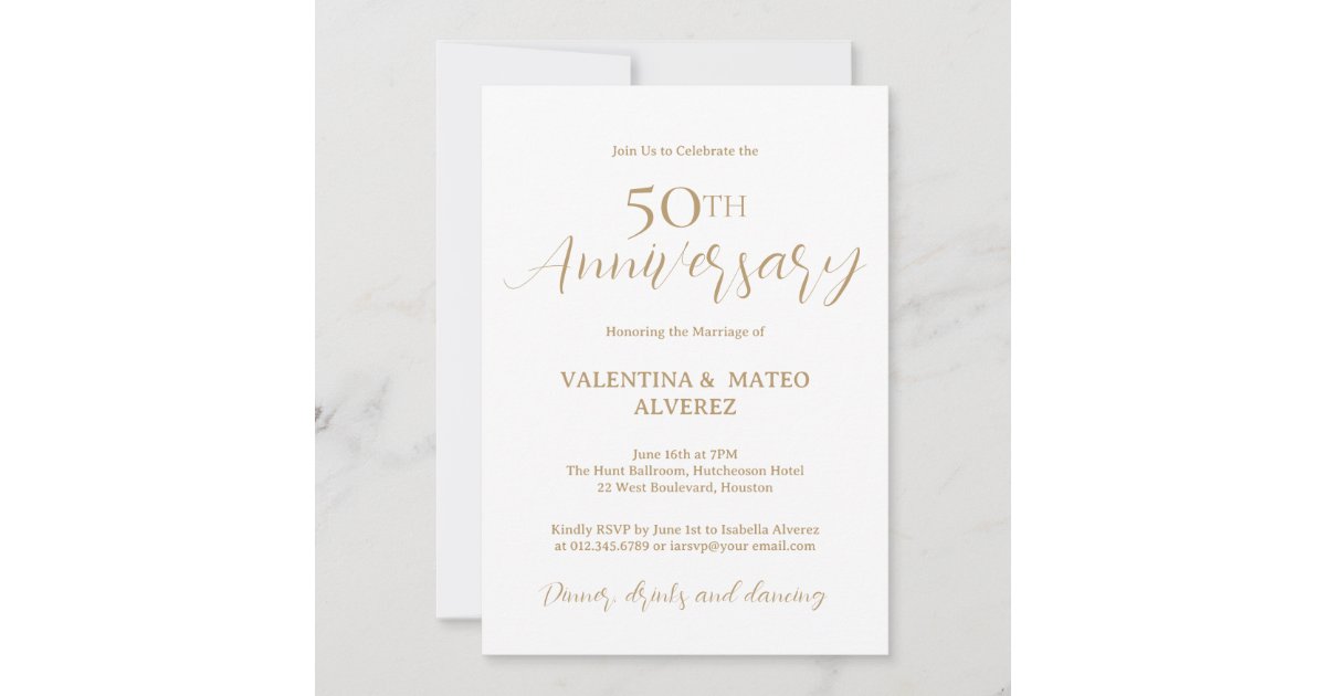Gold Calligraphy 50th Wedding Anniversary Invitation | Zazzle