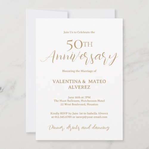 Gold Calligraphy 50th Wedding Anniversary Invitation