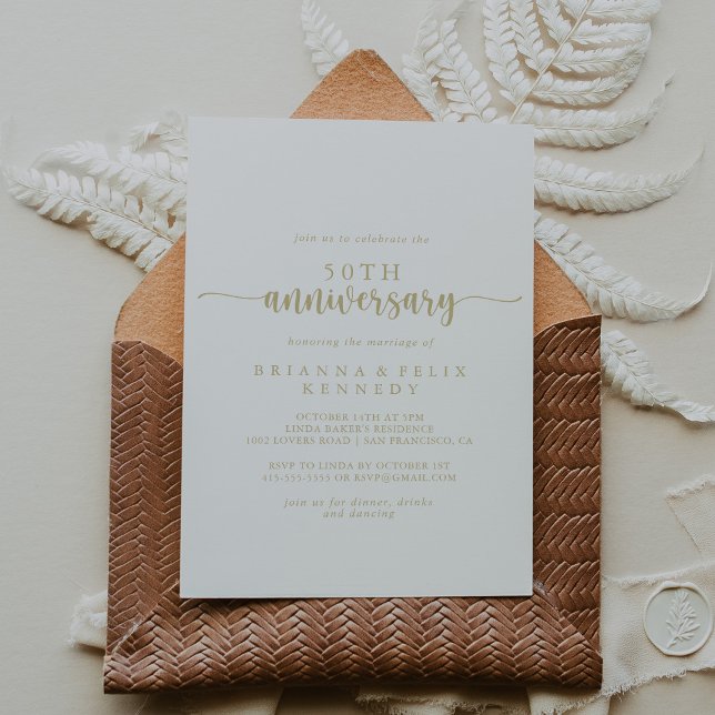 Gold Calligraphy 50th Wedding Anniversary  Invitation (Creator Uploaded)