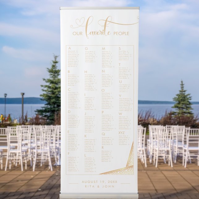 Gold Calligraphy AlphabeticWedding Seating Chart Retractable Banner (Creator Uploaded)