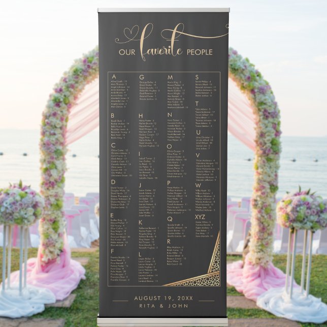 Gold Calligraphy AlphabeticWedding Seating Chart Retractable Banner (Creator Uploaded)
