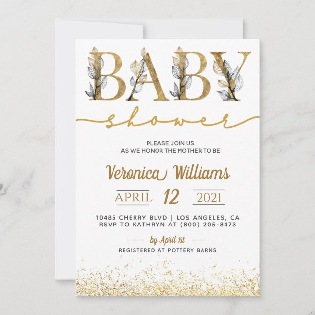 Gold Calligraphy Baby Shower Invitation (Front)