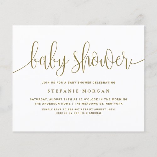 Gold Calligraphy Baby Shower Invitation
