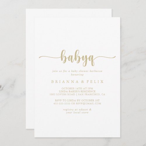 Gold Calligraphy BabyQ Baby Shower Barbecue  Invitation