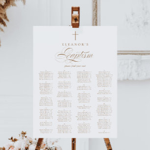 Gold Calligraphy Baptism Alphabetic Seating Chart Foam Board