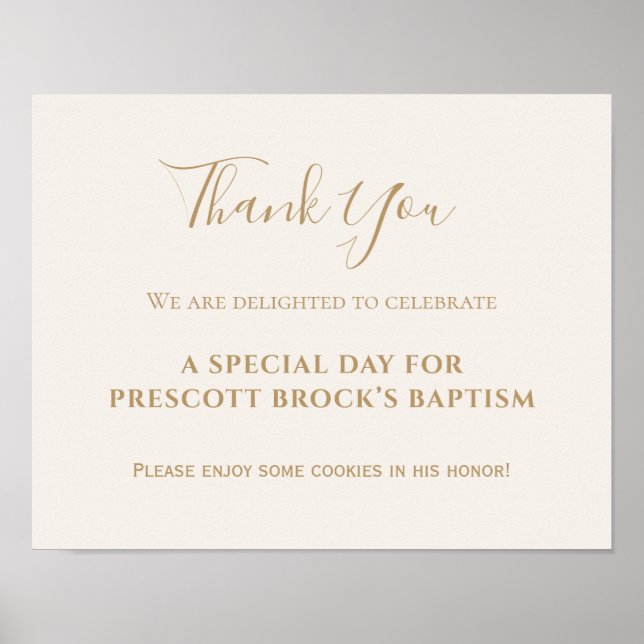 Gold Calligraphy Baptism Favor Poster (Front)