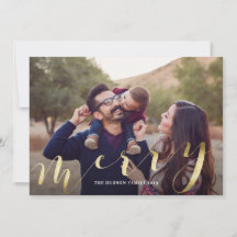 Gold Calligraphy Big Photo Merry Christmas Card