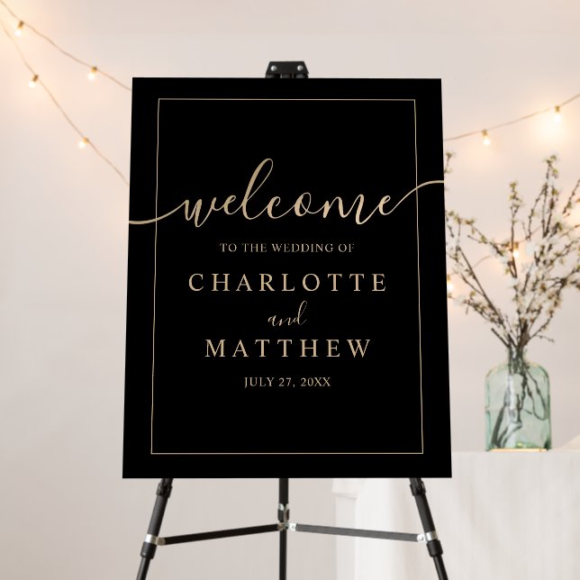 Gold Calligraphy Black Welcome Wedding Foam Board (In Situ (Stand))