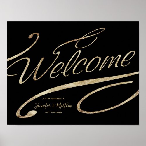 Gold Calligraphy Black Welcome Wedding Poster