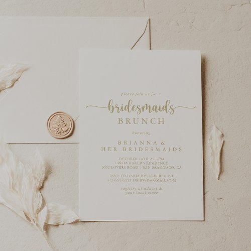 Gold Calligraphy Bridesmaids Brunch Shower  Invitation