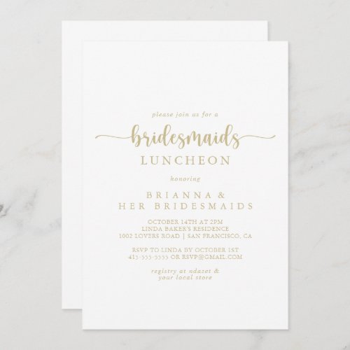 Gold Calligraphy Bridesmaids Luncheon Shower   Invitation