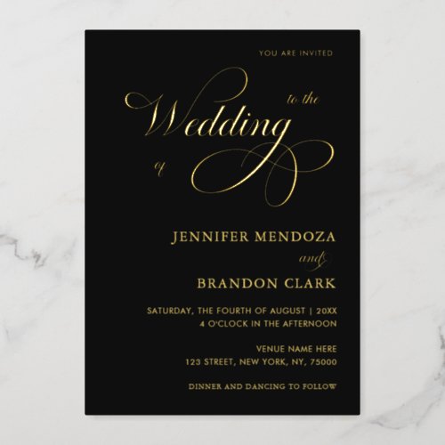 Gold Calligraphy Classic All in One Wedding Real Foil Invitation