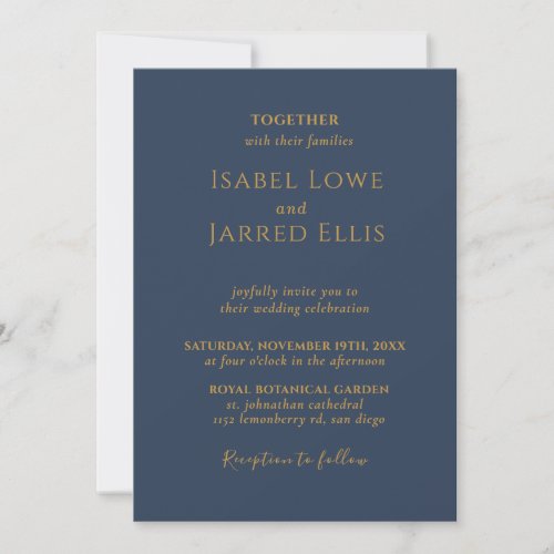 Gold Calligraphy Dark Blue All in One Wedding Invitation