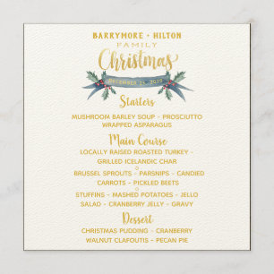 Gold Calligraphy Elegant Sprig Christmas Dinner Menu